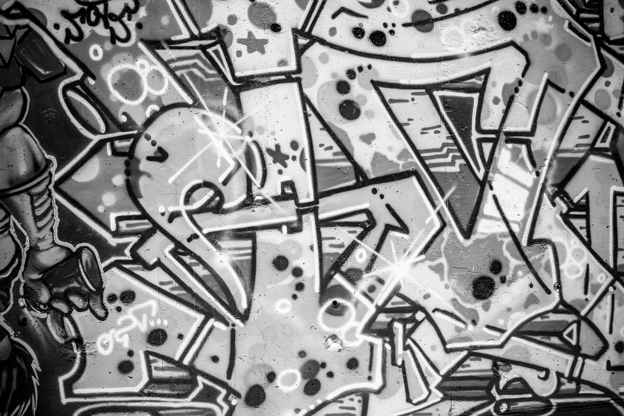 A City Wall with Graffiti in Black and White, Urban Art