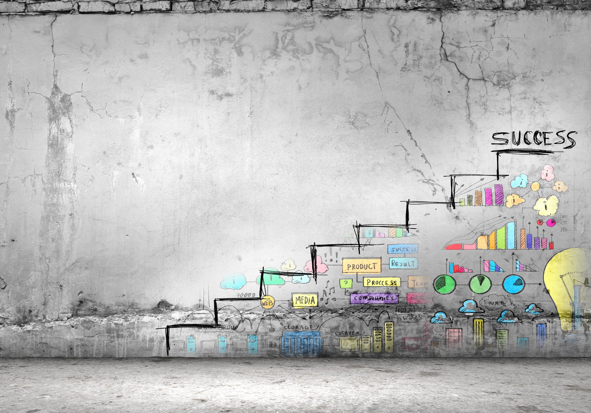 Graffitied stairs that lead to success